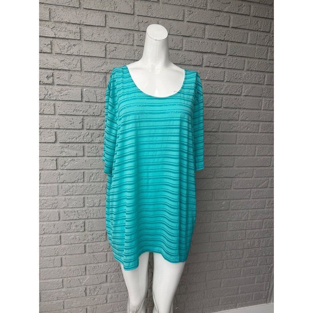 Brisas Women’s Teal Burn Out Striped Activewear Top Size 2X